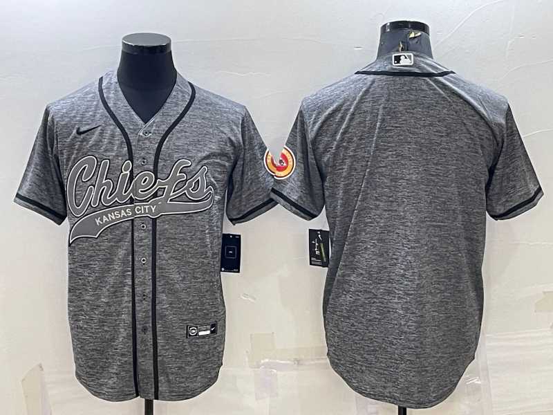 Men%27s Kansas City Chiefs Blank Grey With Patch Cool Base Stitched Baseball Jersey